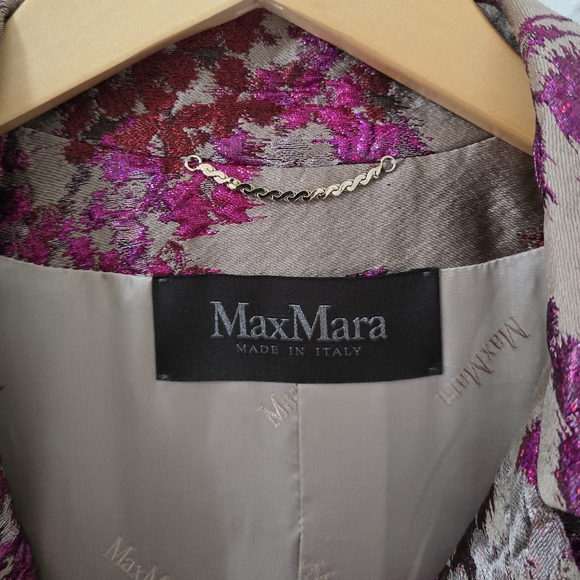 Max Mara Jacquard Satin Long Sleeve Embroidered Coat Jacket Size 4 - Picture 9 of 14
